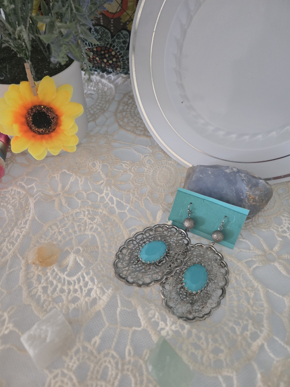 4/$15 Turquoise Stone Dangle Earrings Vintage Wire Drop Boho Western Wear